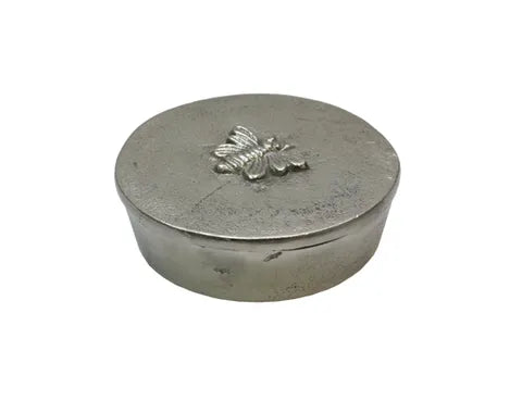 Round Silver Box with Bee Design