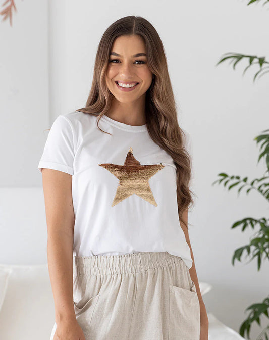 Sequin Tee - White/Gold