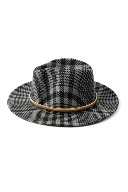 Plaid Fedora Charcoal With Gold Strap