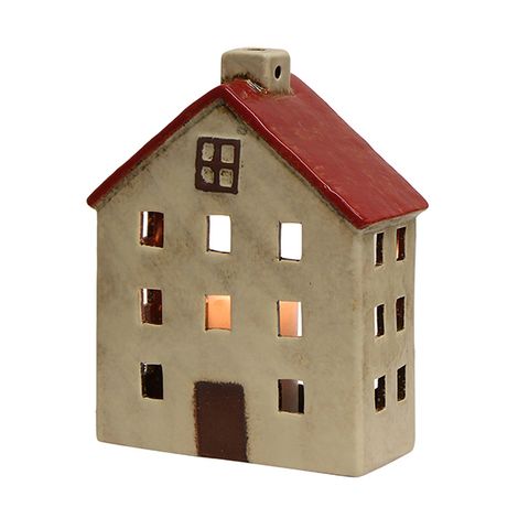 Wide Chalet Tea Light House Red White